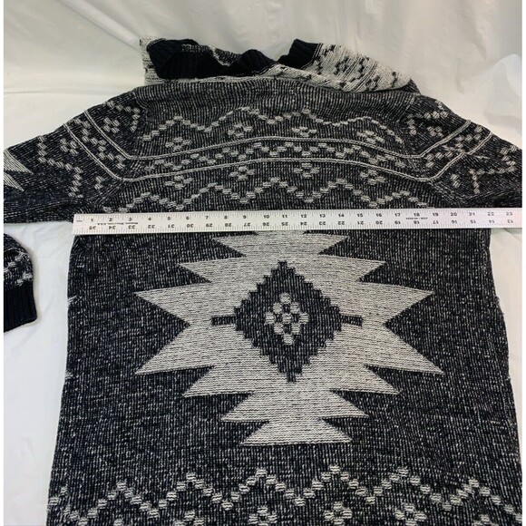 Karen Kane Aztec Black White Patten Waterfall Draped Open Front Cardigan Women M - Picture 9 of 11